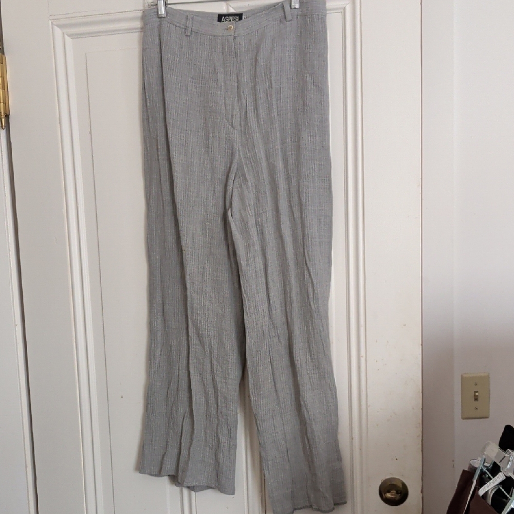 Aspesi Light Gray Textured Linen Blend Pants